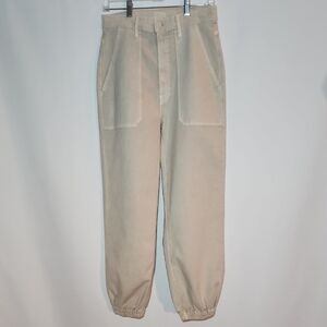 MOTHER The Wrapper Patch Spring Ankle High-Rise Jeans Chalk